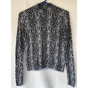 ATM Animal Print Cashmere Cotton Mock Neck Sweater Zebra XS EUC